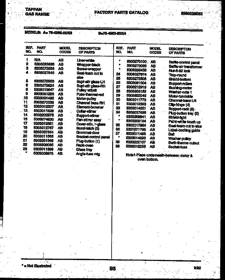 LOWER BODY PARTS Diagram and Parts List for 77-4950-00-04  Tappan Microwave Oven Combo