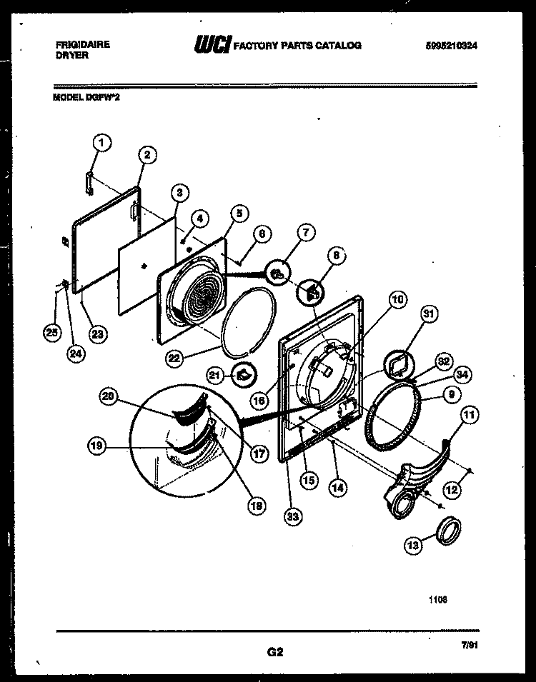 DOOR PARTS Diagram and Parts List for DGFW2  Frigidaire Dryer