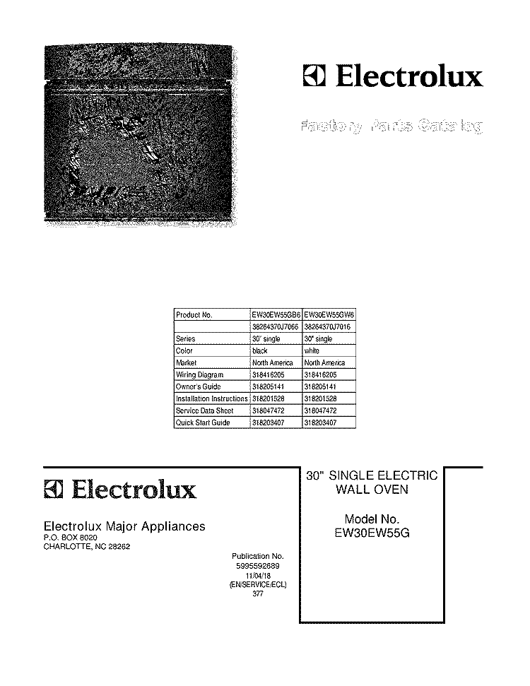COVER Diagram and Parts List for EW30EW55GW6  Electrolux Wall Oven