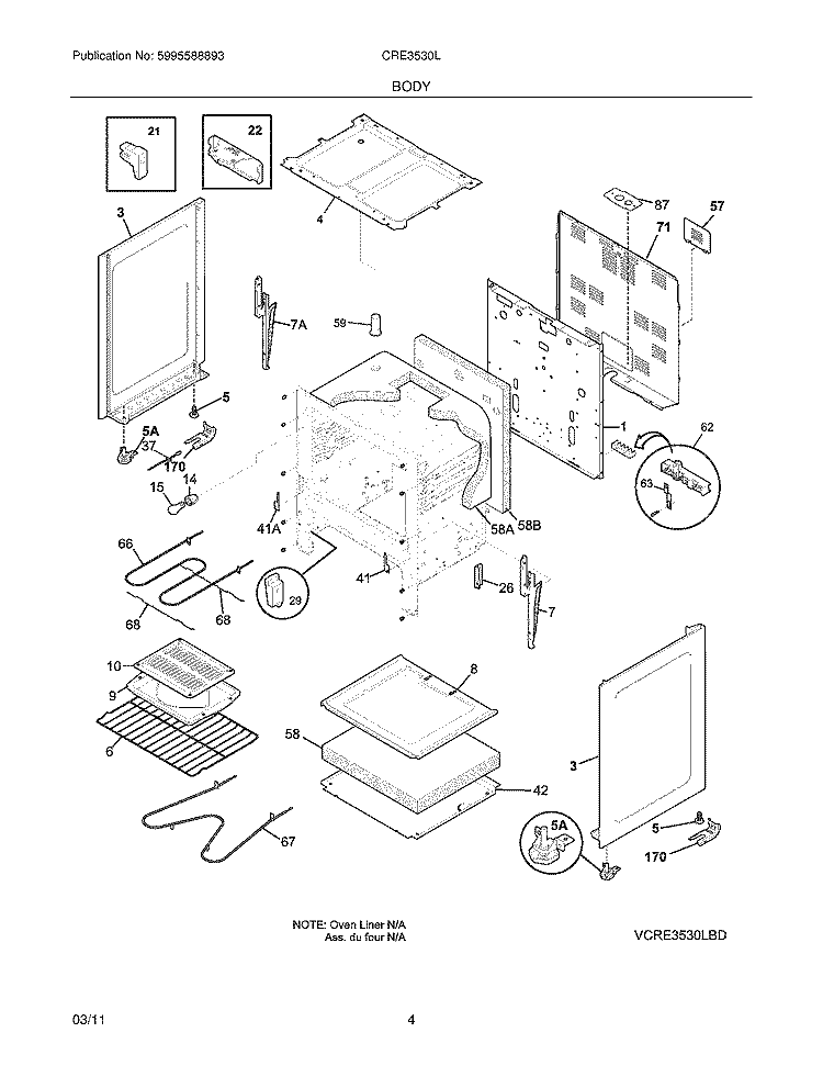 BODY Diagram and Parts List for CRE3530LBD  Crosley Range