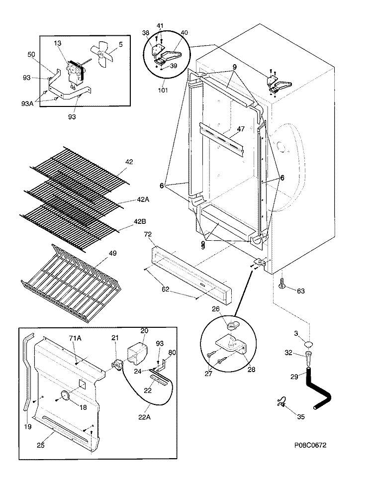 CABINET Diagram and Parts List for FFU20FK1CW0  Frigidaire Freezer