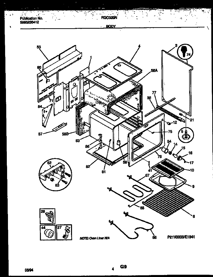 BODY PARTS Diagram and Parts List for RGC32BNL2  Frigidaire Range