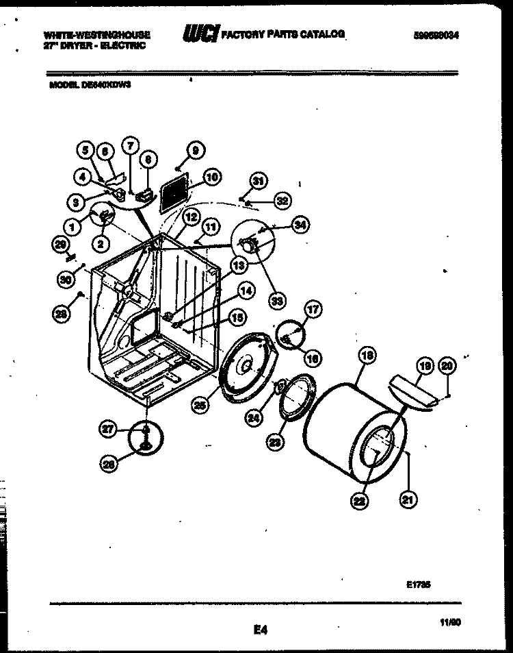 CABINET AND COMPONENT PARTS Diagram and Parts List for DE640KDW3  Frigidaire Dryer