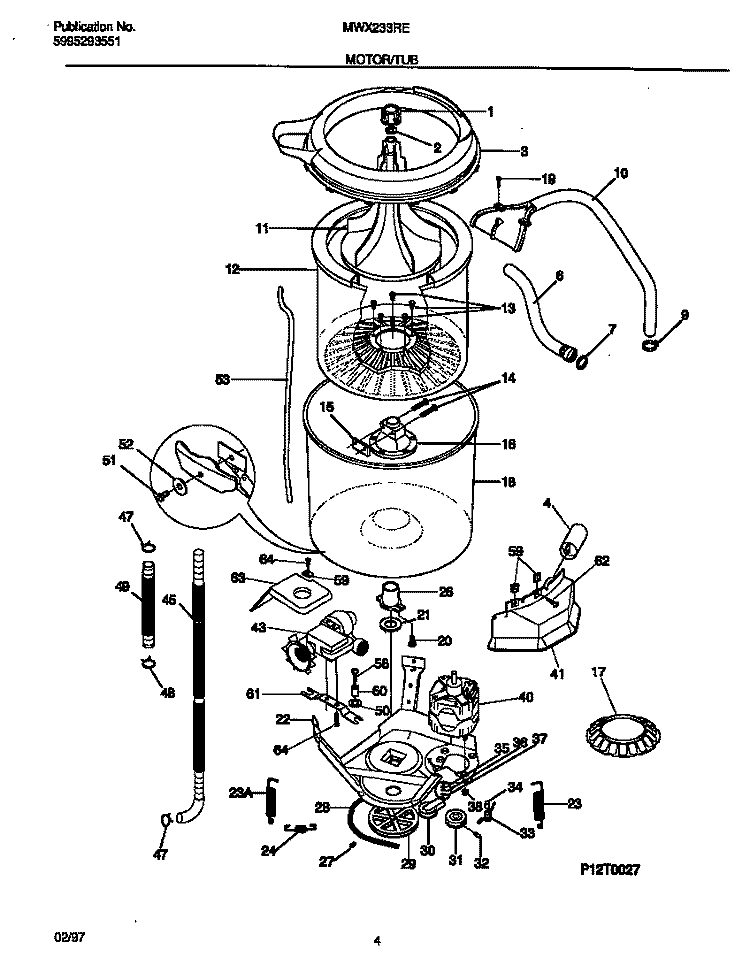 MOTOR / TUB Diagram and Parts List for MWX233REW1  Frigidaire Washer