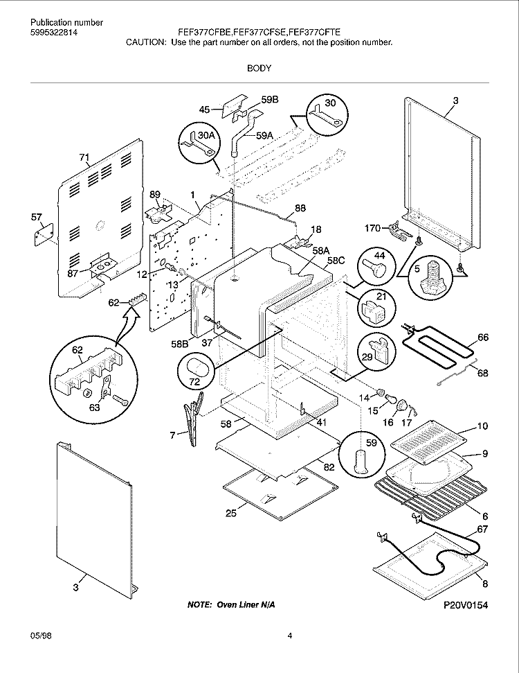 BODY Diagram and Parts List for FEF377CFBE  Frigidaire Range