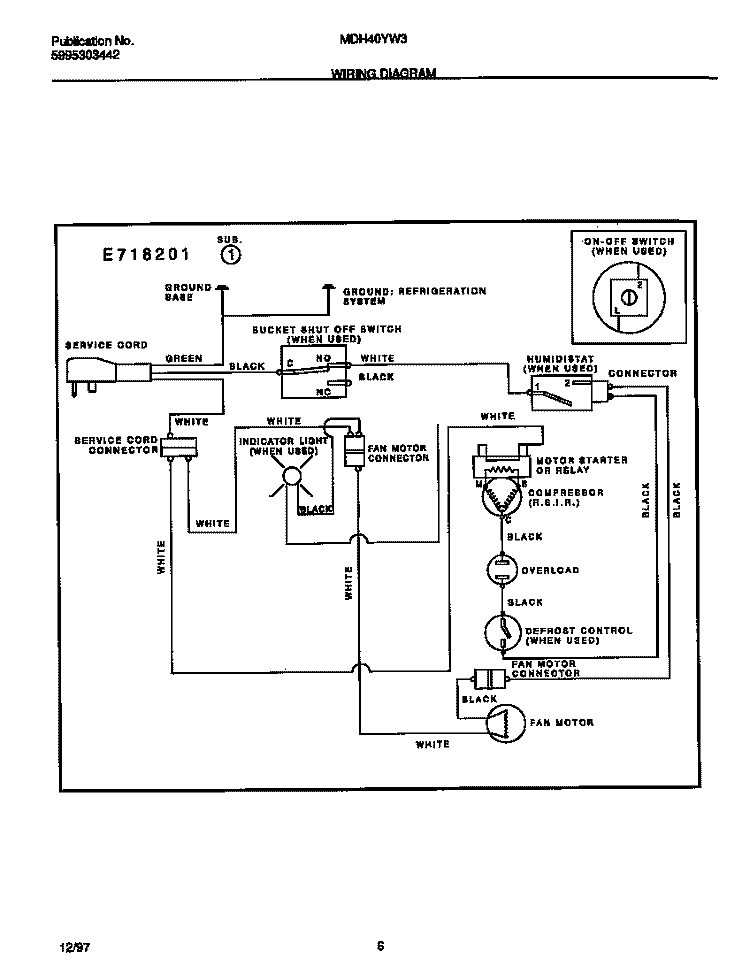 WIRING DIAGRAM Diagram and Parts List for MDH40YW3  Frigidaire Dehumidifier