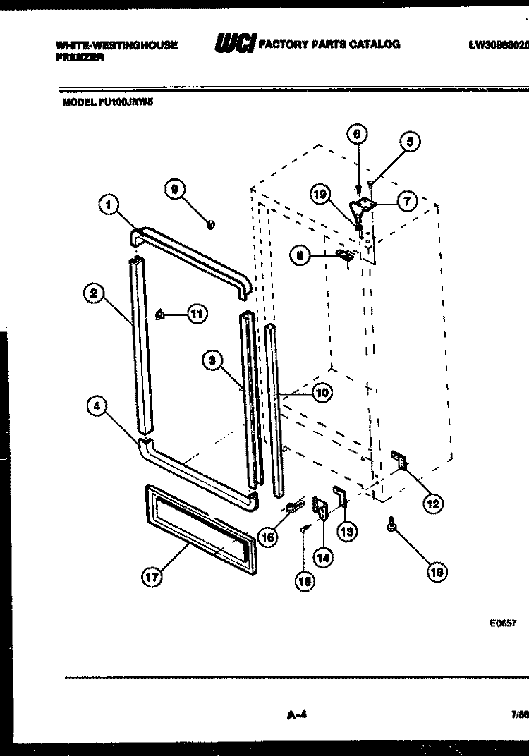 CABINET PARTS Diagram and Parts List for FU100JRW5  Frigidaire Freezer