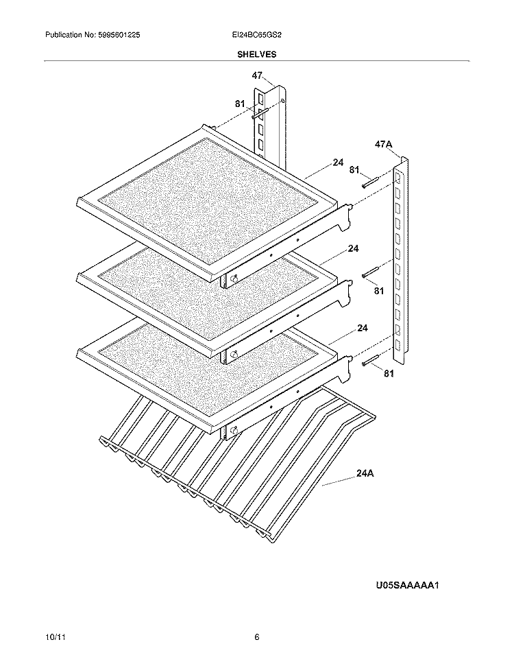 SHELVES Diagram and Parts List for EI24BC65GS2  Electrolux Wine and Beverage Cooler