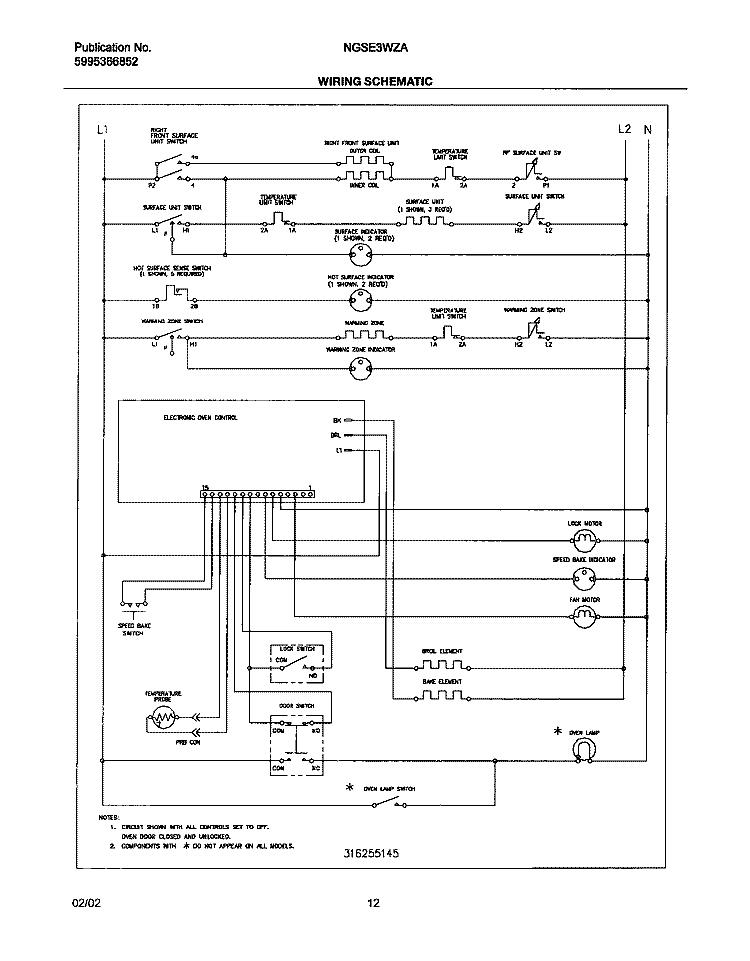 WIRING SCHEMATIC Diagram and Parts List for NGSE3WZAQE  Frigidaire Range