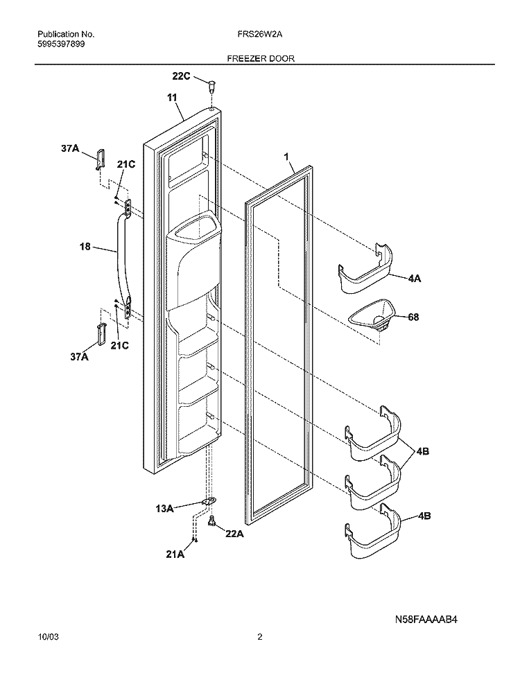 FREEZER DOOR Diagram and Parts List for FRS26W2AW7  Frigidaire Refrigerator