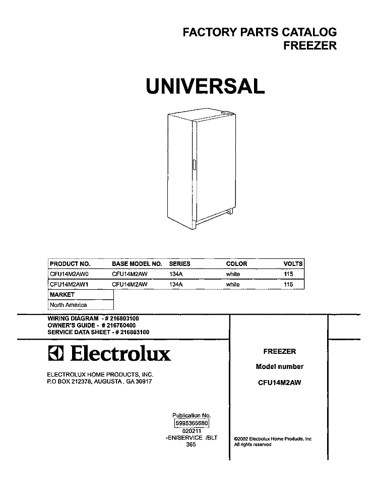 COVER Diagram and Parts List for CFU14M2AW0  Uni Freezer