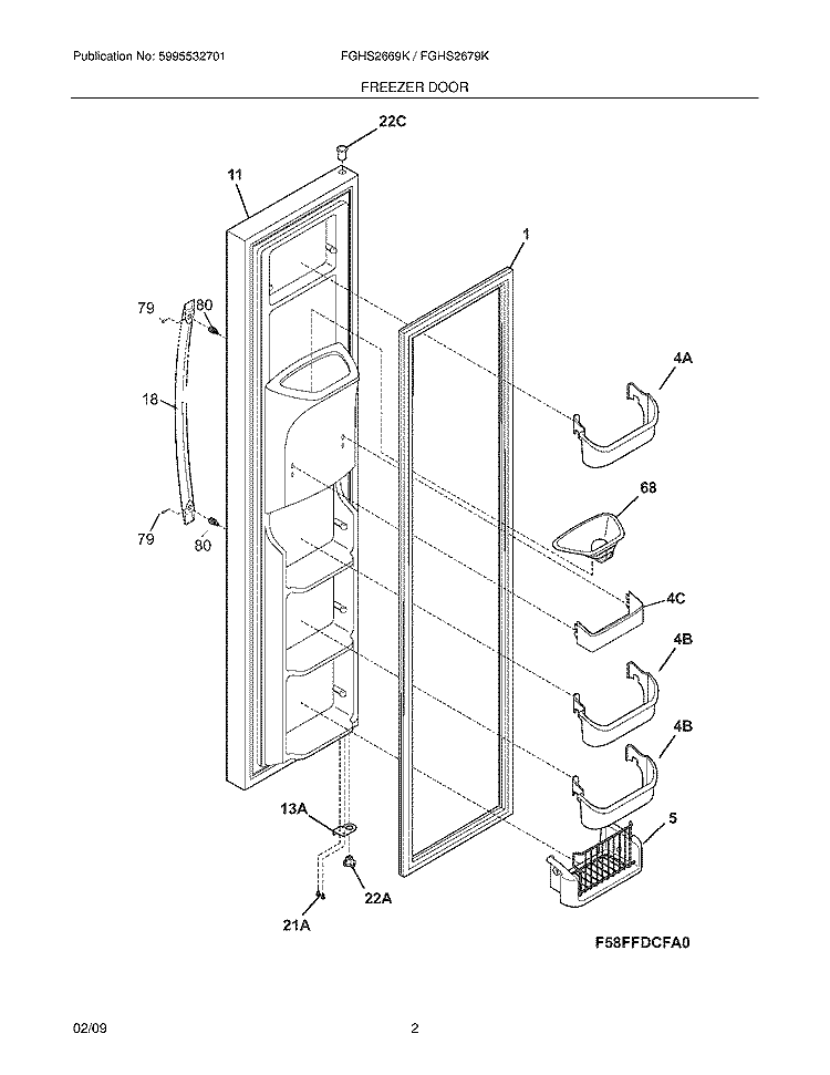 FREEZER DOOR Diagram and Parts List for FGHS2669KE0  Frigidaire Refrigerator