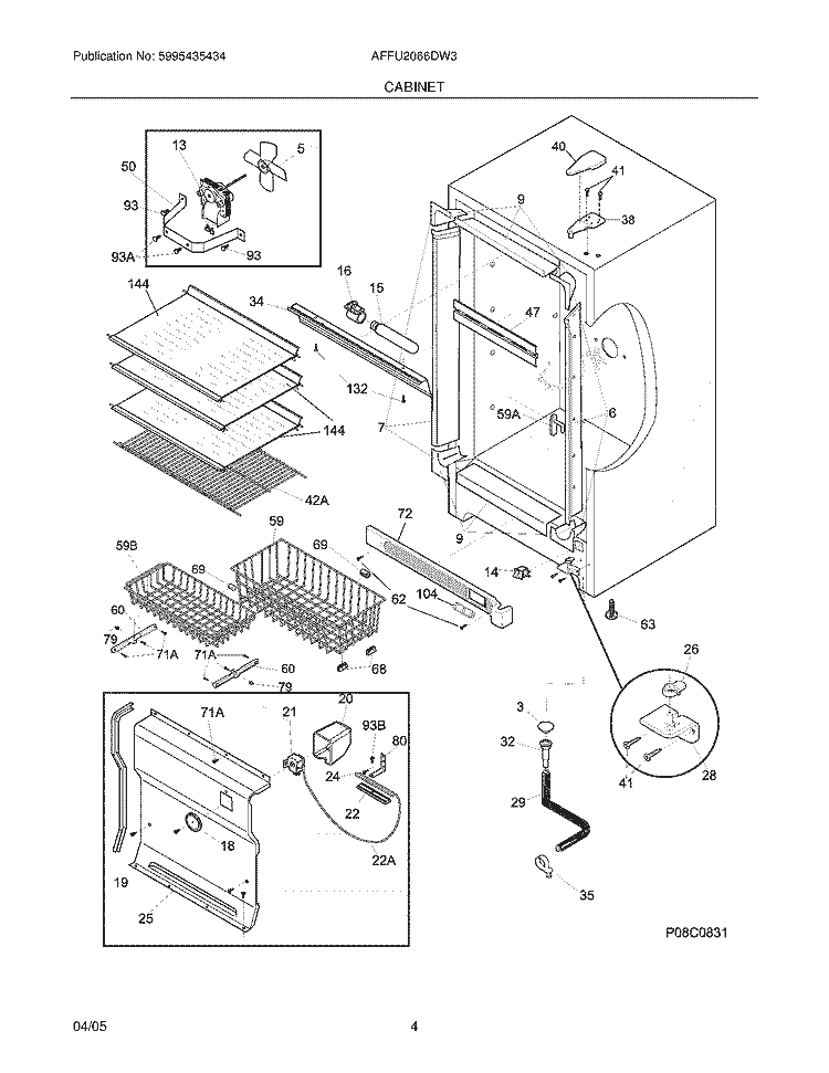 CABINET Diagram and Parts List for AFFU2066DW3  Frigidaire Freezer