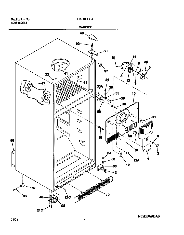 CABINET Diagram and Parts List for FRT21HS6AB4  Frigidaire Refrigerator