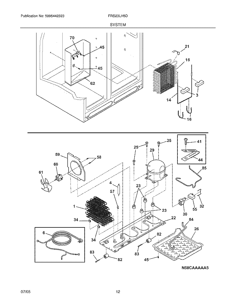 SYSTEM Diagram and Parts List for FRS23LH5DSN  Frigidaire Refrigerator