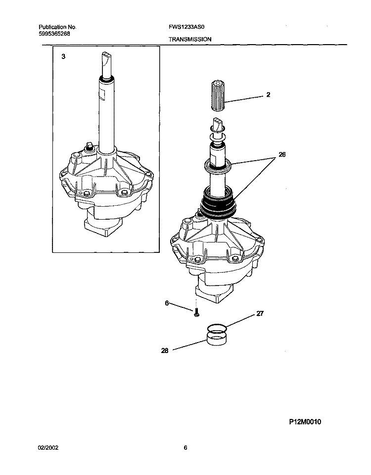 TRANSMISSION Diagram and Parts List for FWS1233AS0  Frigidaire Washer