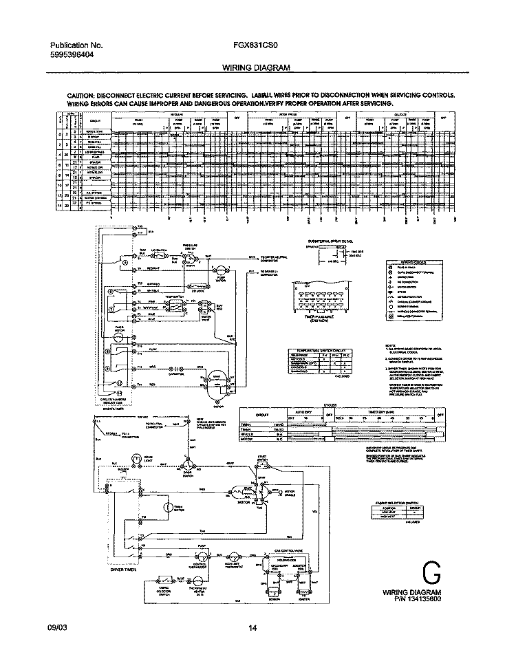 WIRING DIAGRAM Diagram and Parts List for FGX831CS0  Frigidaire Washer Dryer Combo