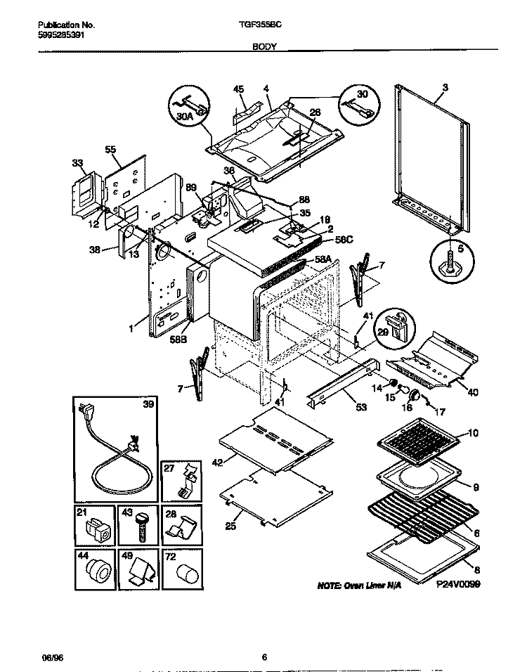 BODY Diagram and Parts List for TGF355BCWC  Tappan Range