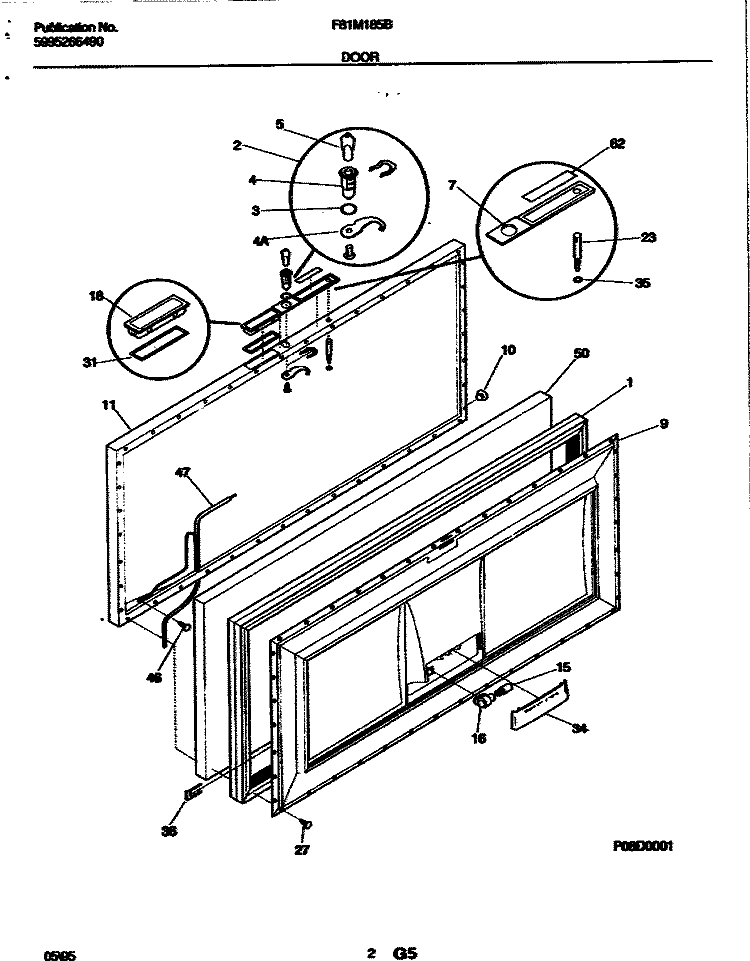 DOOR Diagram and Parts List for F81M185BW1  Frigidaire Freezer