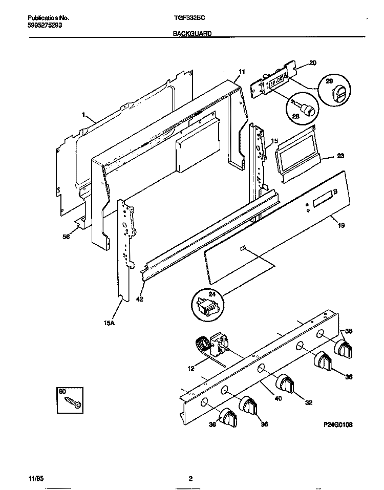 BACKGUARD Diagram and Parts List for TGF332BCDB  Tappan Range