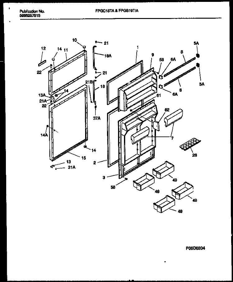 DOOR PARTS Diagram and Parts List for FPGC18TAL2  Frigidaire Refrigerator