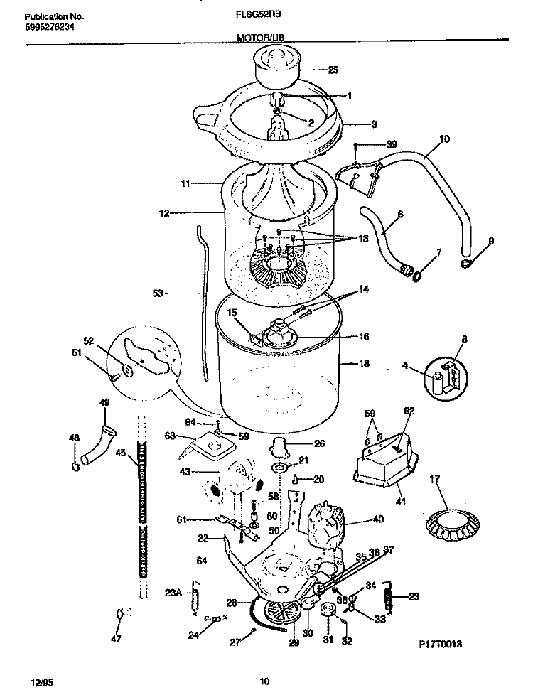 MOTOR / TUB Diagram and Parts List for FLXG52RBT1  Frigidaire Washer Dryer Combo