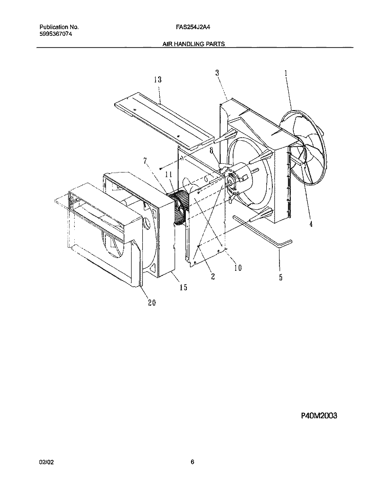 AIR HANDLING PARTS Diagram and Parts List for FAS254J2A4  Frigidaire Air Conditioner