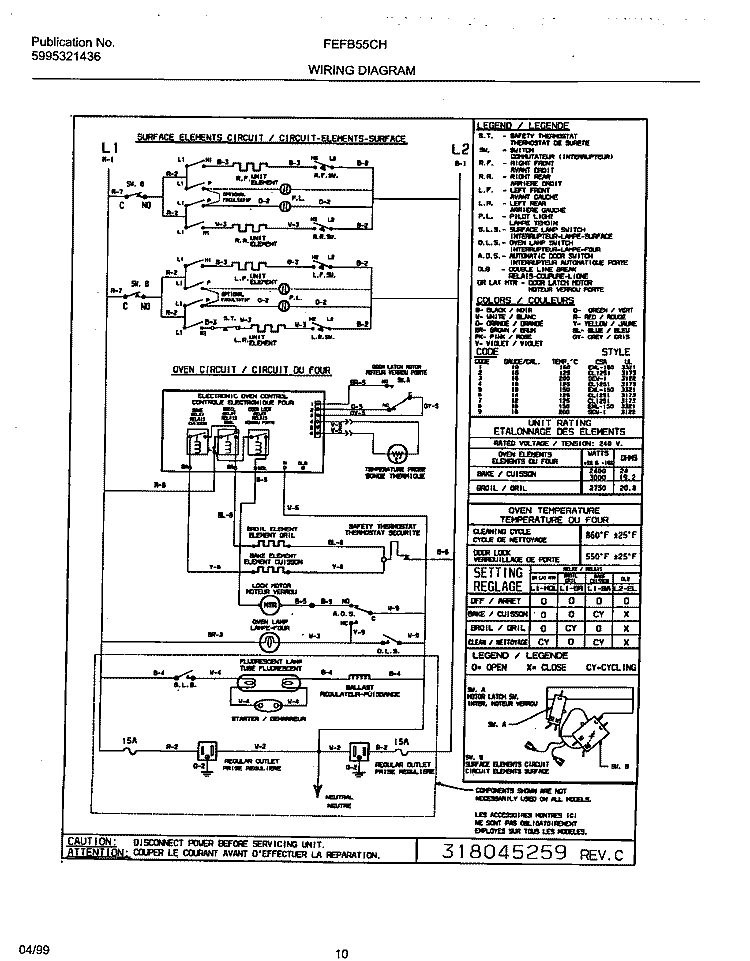 WIRING DIAGRAM Diagram and Parts List for FEFB55CHSA  Frigidaire Range