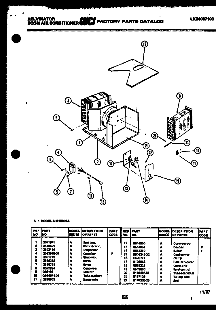 UNIT PARTS Diagram and Parts List for SH418D2SA  Kelvinator Air Conditioner