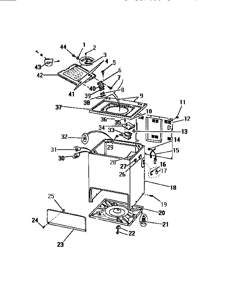 CABINET, BASE, TOP PANEL Diagram and Parts List for WDSCL5  Frigidaire Washer