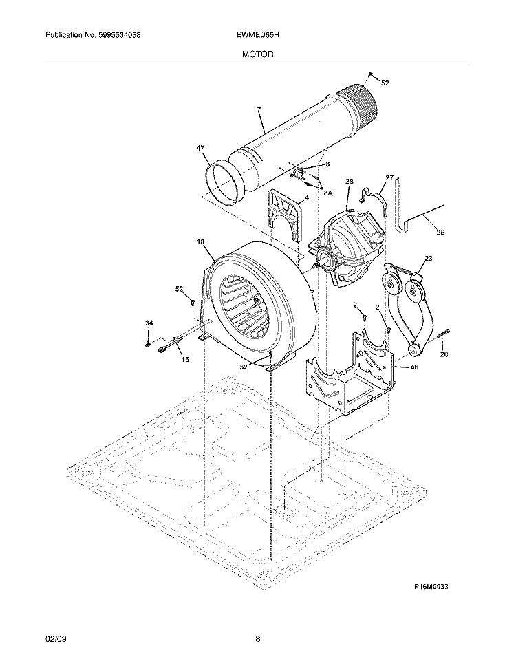MOTOR Diagram and Parts List for EWMED65HSS0  Electrolux Dryer