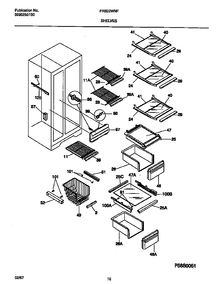 SHELVES Diagram and Parts List for FRS22WNFD0  Frigidaire Refrigerator