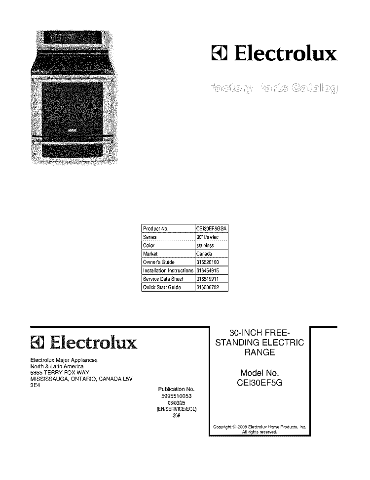 COVER Diagram and Parts List for CEI30EF5GSA  Electrolux Range