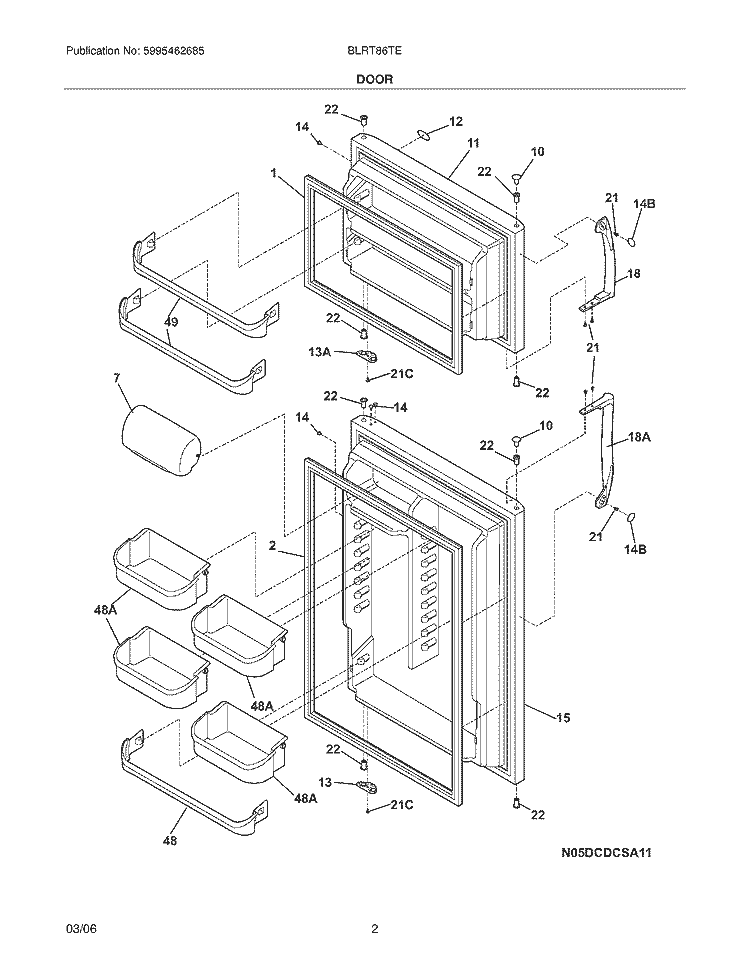 DOOR Diagram and Parts List for BLRT86TES6  Frigidaire Refrigerator