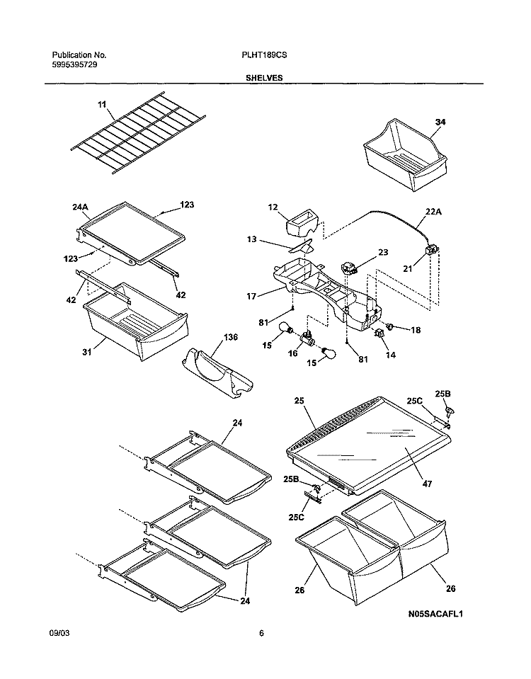 SHELVES Diagram and Parts List for PLHT189CSB2  Frigidaire Refrigerator