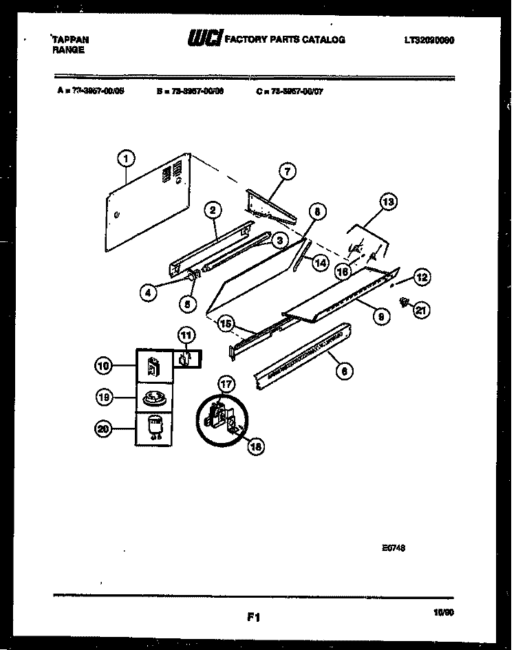 SPLASHER CONTROL Diagram and Parts List for 73-3957-23-06  Tappan Range