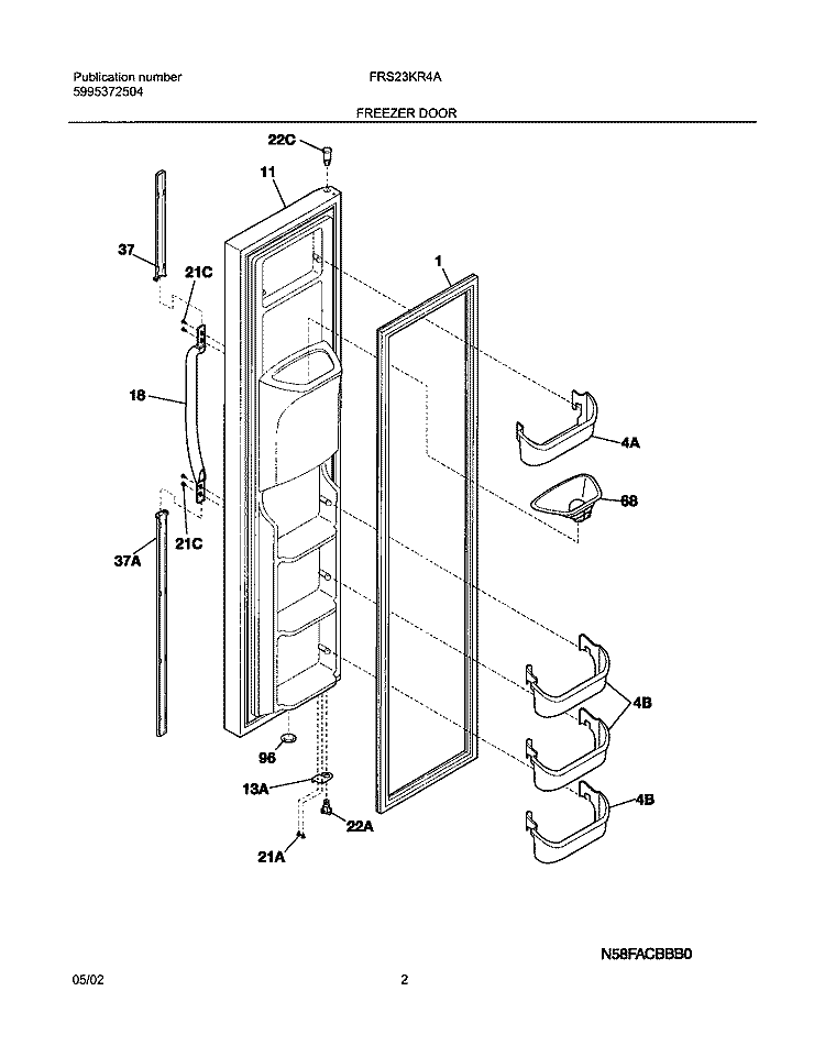 FREEZER DOOR Diagram and Parts List for FRS23KR4AQ5  Frigidaire Refrigerator