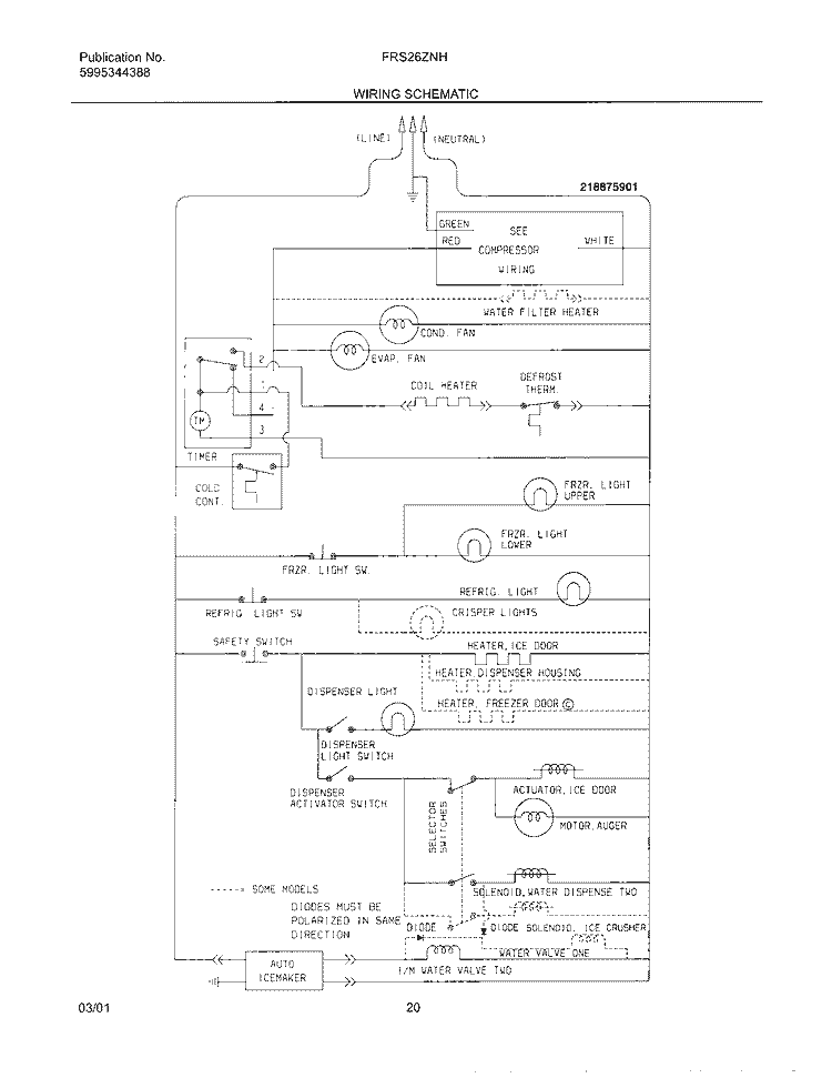 WIRING SCHEMATIC Diagram and Parts List for FRS26ZNHW2  Frigidaire Refrigerator