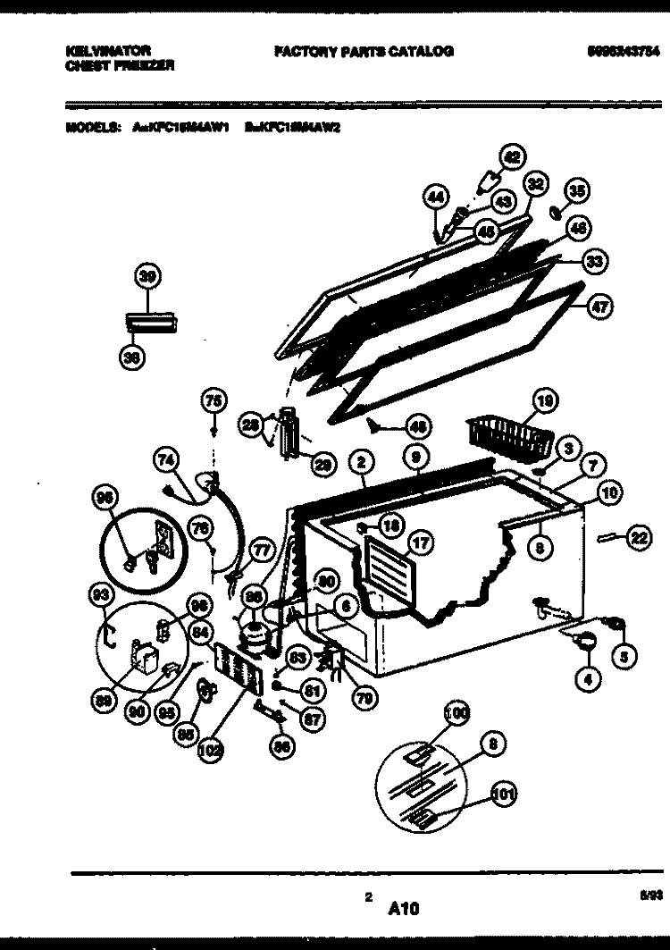 CHEST FREEZER PARTS Diagram and Parts List for KFC15M4AW2  Kelvinator Freezer