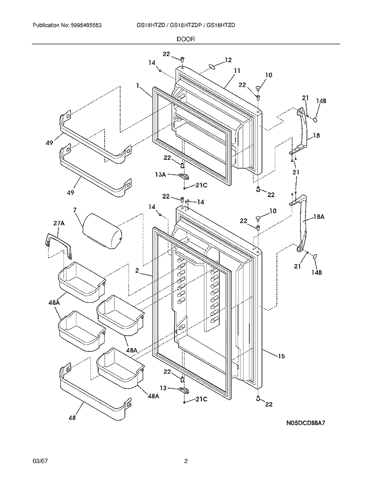 DOOR Diagram and Parts List for GS18HTZDPWB  Frigidaire Refrigerator