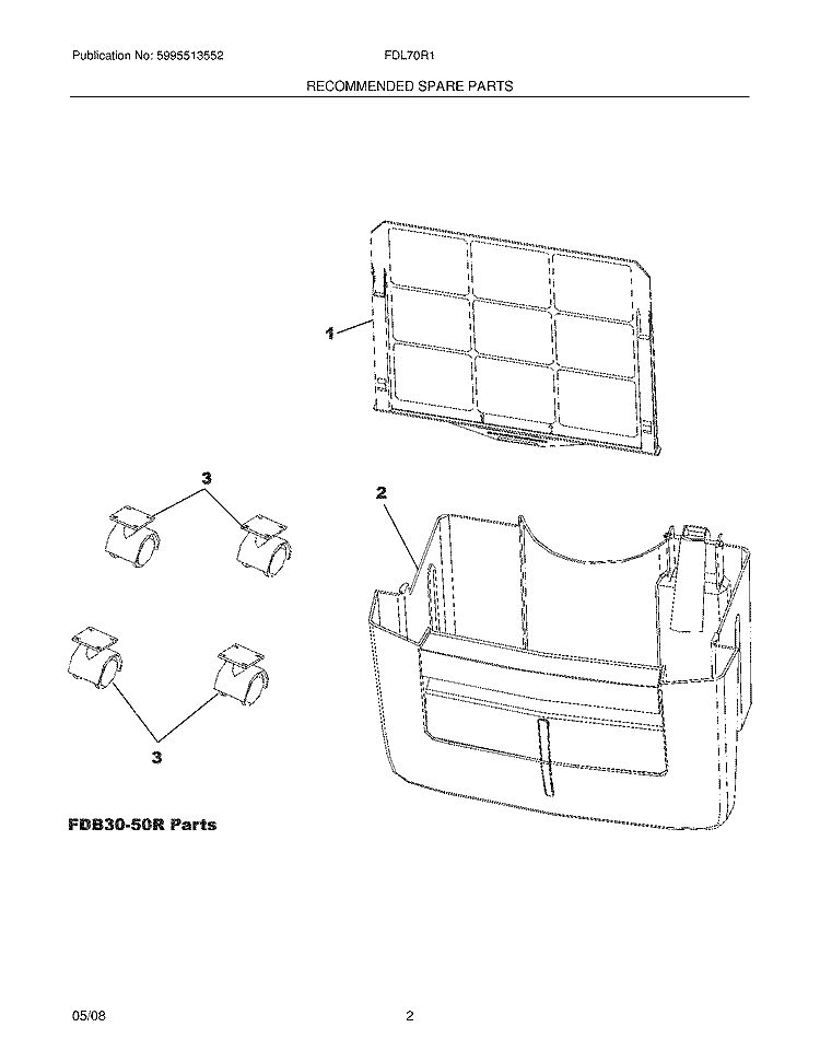 RECOMMENDED SPARE PARTS Diagram and Parts List for FDL70R1  Frigidaire Dehumidifier