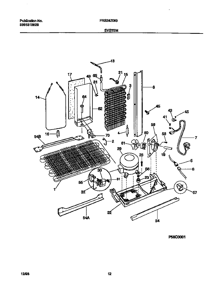 SYSTEM Diagram and Parts List for FRS24ZGGD4  Frigidaire Refrigerator