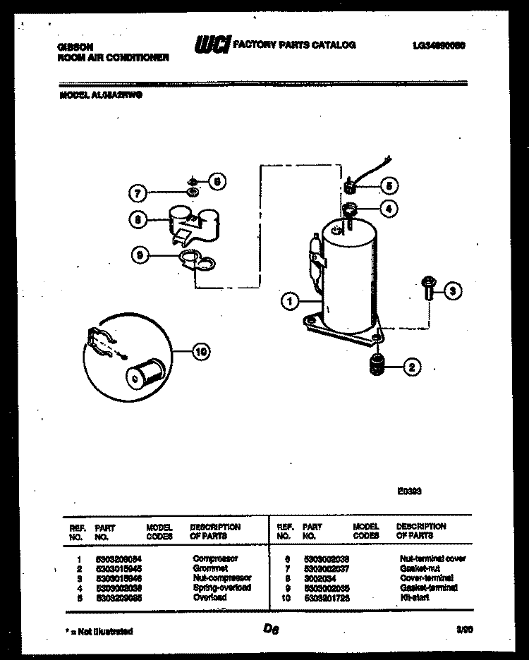 COMPRESSOR PARTS Diagram and Parts List for AL05A2RWG  Gibson Air Conditioner