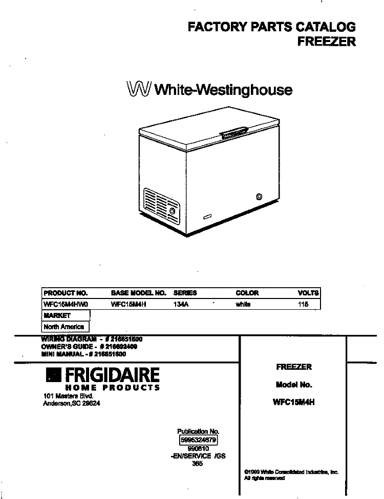 COVER Diagram and Parts List for WFC15M4HW0  Frigidaire Freezer