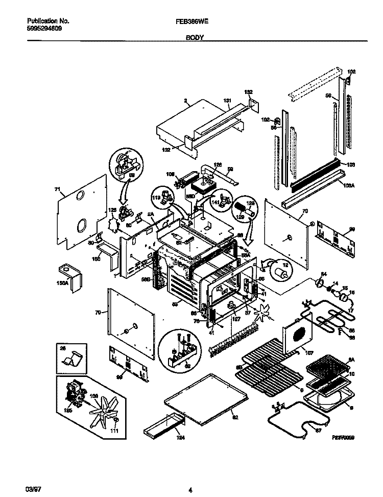 BODY Diagram and Parts List for FEB386WECC  Frigidaire Wall Oven