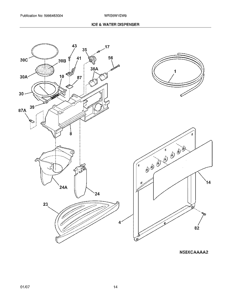 ICE & WATER DISPENSER Diagram and Parts List for WRS6W1EW9  Westinghouse Refrigerator