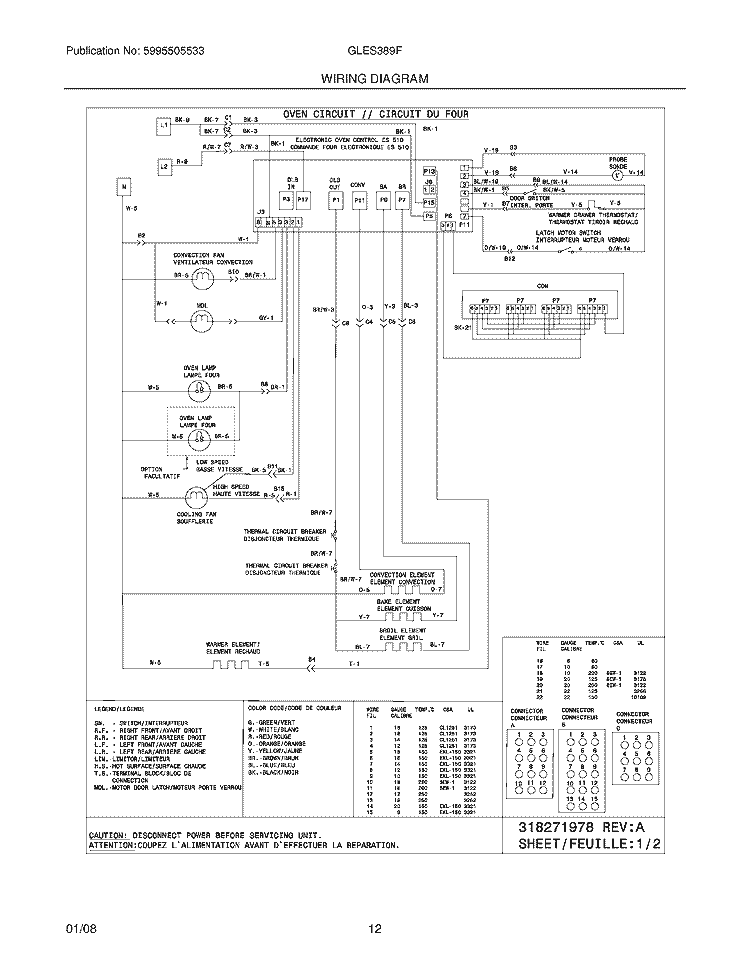 WIRING DIAGRAM Diagram and Parts List for GLES389FBD  Frigidaire Range