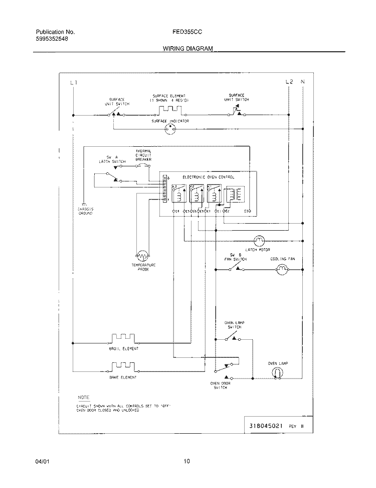 WIRING DIAGRAM Diagram and Parts List for FED355CCBJ  Frigidaire Range