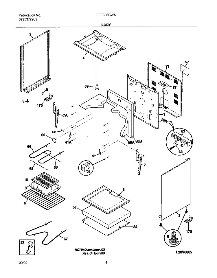 BODY Diagram and Parts List for FEF303BWA  Frigidaire Range