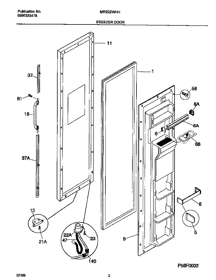 FREEZER DOOR Diagram and Parts List for MRS22WHHW0  Frigidaire Refrigerator